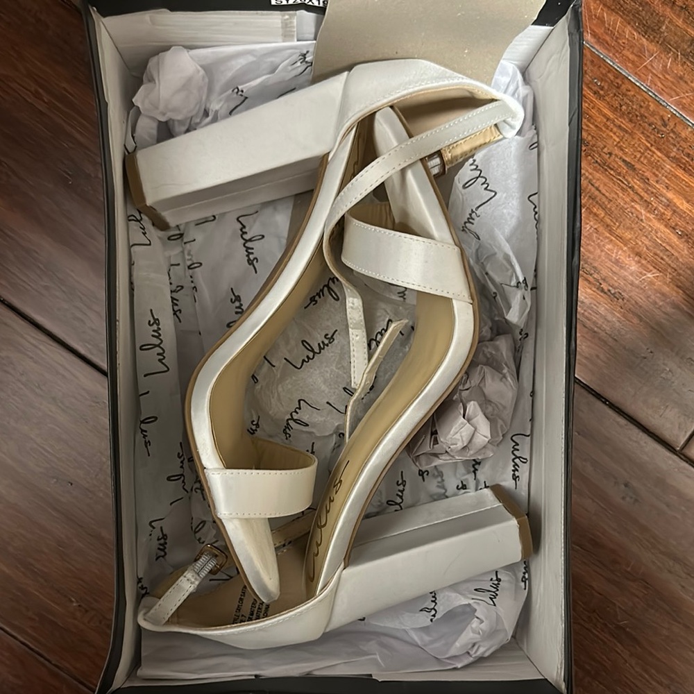 Lulu's Cream Strappy Block Heels